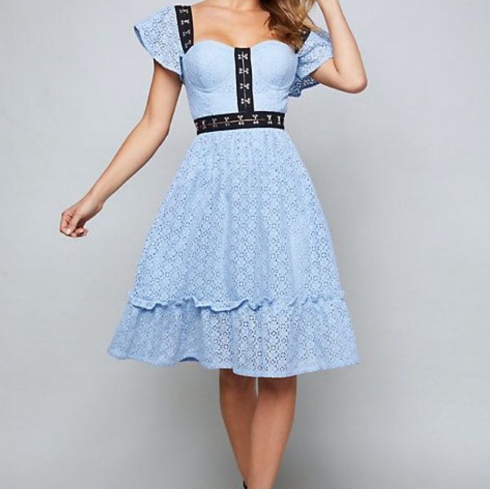 NWT blue bebe Lavine crochet lace dress